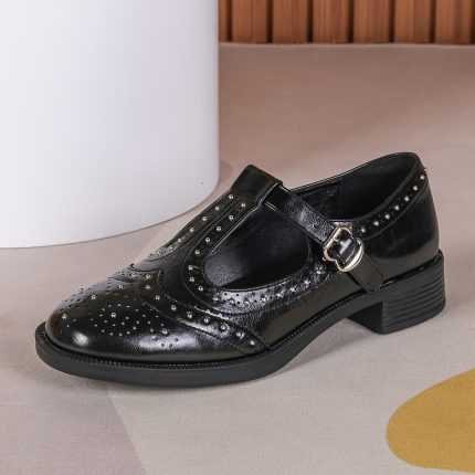 Plus Size Women's Retro British Mary Jane Loafers - Slip-On Synthetic Cover Shoes with Decorative Buckle, Comfortable Rubber Sole & Versatile All-Season Design for Casual & Formal Wear, Everyday Comfort Shoes | Vintage Shoe Style | Durable Footwear