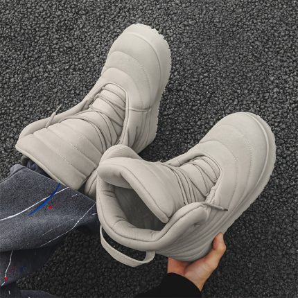 Men'S Chunky Platform Snow Boots - Retro High-Top Lace-Up with Thick PVC Sole for Height, PU Cover Upper & Fabric Lining, All-Season Casual Outdoor Hiking Streetwear Shoes, Hiking Boots, Modern Streetwear, Durable Footwear