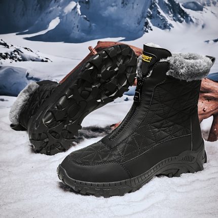Winter Ready | Men's Winter Snow Boots, Casual Style Solid Color Ankle Boot with Faux Fur Trim, Microfiber Synthetic Upper, Fabric Lining, Rubber Sole, EVA Insole, Round Toe Zipper Closure for Daily & Sports Use, Winter Boots