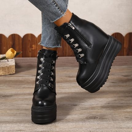 Women's Chunky Platform Boots - 5.51inch Ultra-High Heels, Thick Platform Sole with Back Zipper Closure, Cushioned Insole - Synthetic Cover for Everyday & Formal Events - All-Day Comfort, Versatile Shoes, Modern Design, Durable Construction, Office Wear